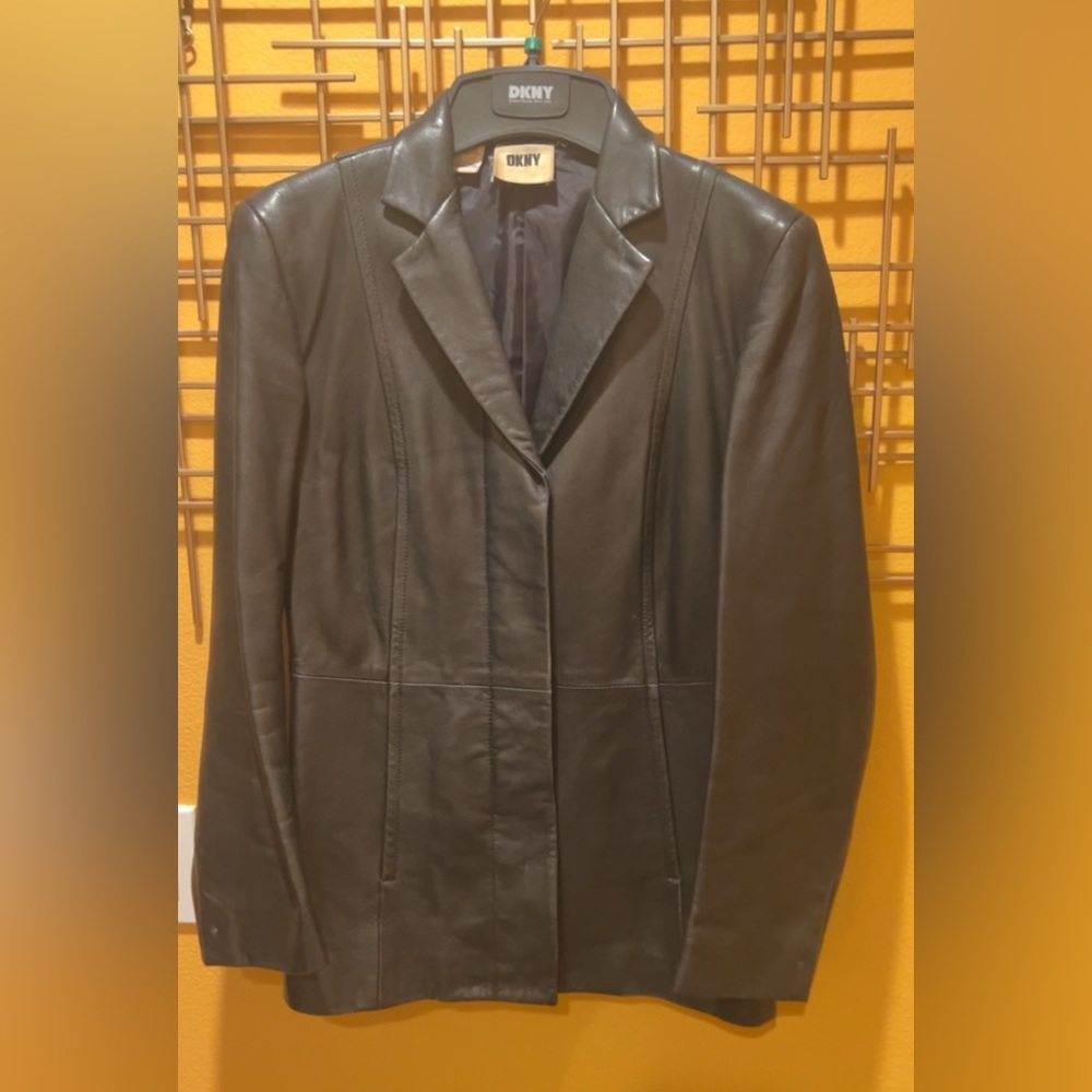 DKNY | Women’s Buttery Soft Black Leather Jacket Hidden Buttons Size 2